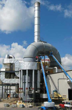 Stack off of ductwork and RTO regenerative thermal oxidizer